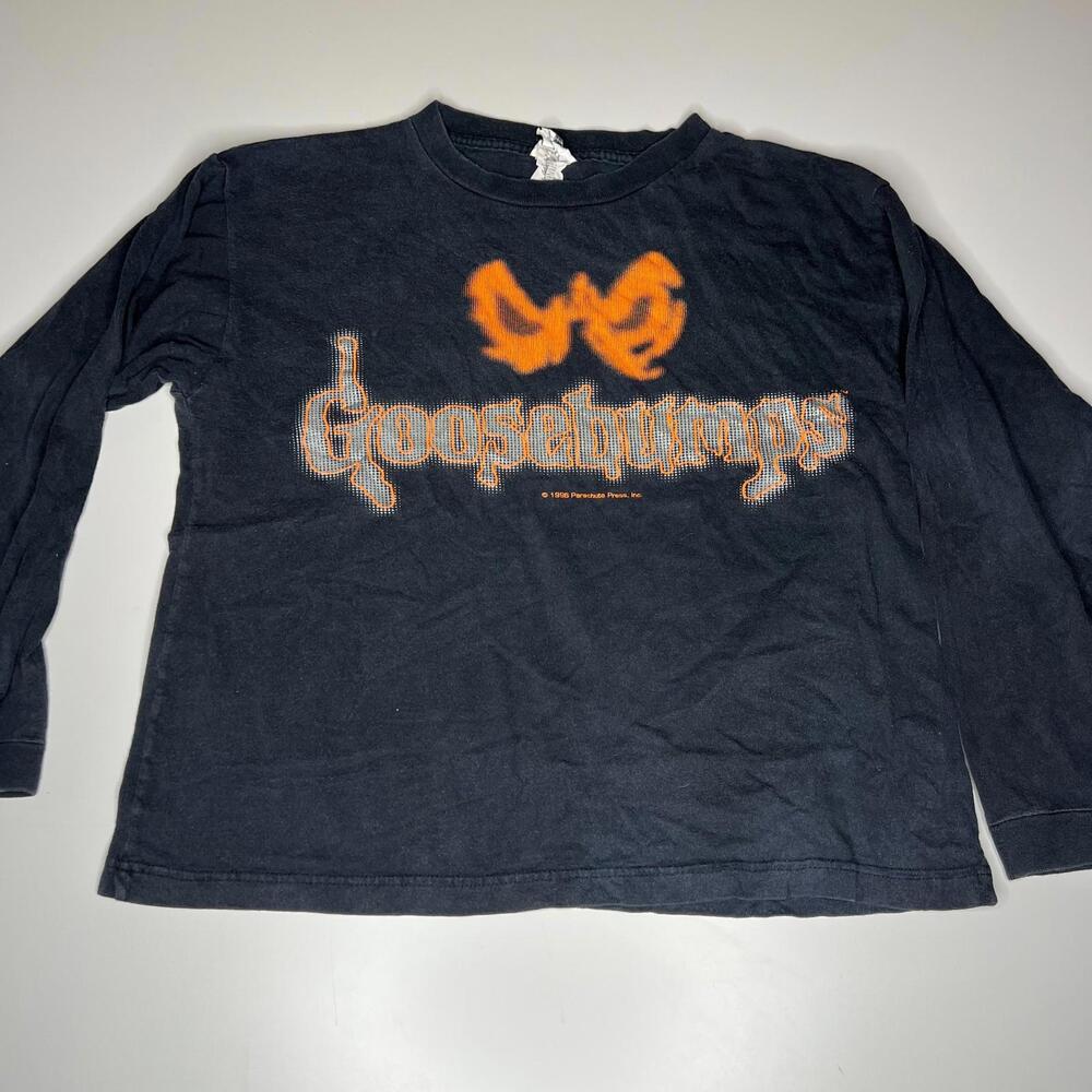 Vintage 1996 Goosebumps Long Sleeve T-Shirt Black Orange Logo Horror 90s Size 18